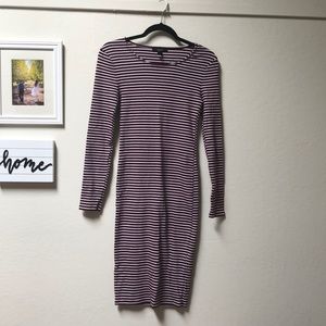 Burgundy and white striped long sleeve dress